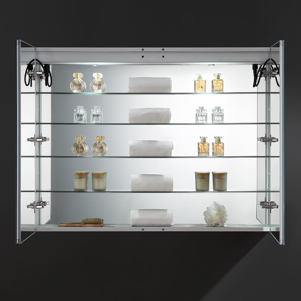 Fresca Tiempo 48-in x 36-in Lighted LED Fog Free Surface/Recessed Mount LED Lighting Mirrored Soft Close Medicine Cabinet with Outlet