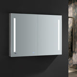 Fresca Tiempo 48-in x 36-in Lighted LED Fog Free Surface/Recessed Mount LED Lighting Mirrored Soft Close Medicine Cabinet with Outlet