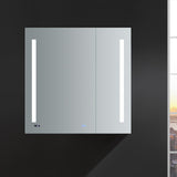 Fresca Tiempo 35.4-in x 35.4-in Lighted LED Fog Free Surface/Recessed Mount LED Lighting Mirrored Soft Close Medicine Cabinet with Outlet