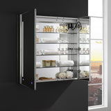 Fresca Tiempo 35.4-in x 35.4-in Lighted LED Fog Free Surface/Recessed Mount LED Lighting Mirrored Soft Close Medicine Cabinet with Outlet