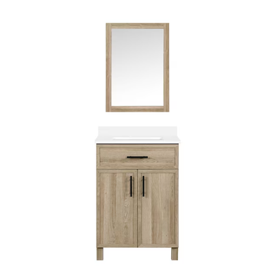 Style Selections Dolton 24-in Natural Oak Undermount Single Sink Bathroom Vanity with White Engineered Marble Top (Mirror Included)