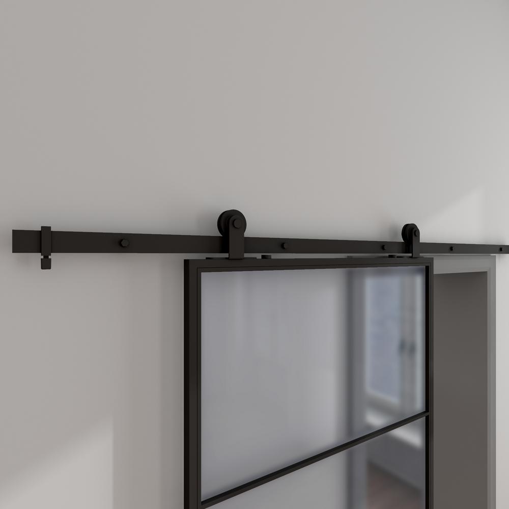 37in.x84in.x3 in.Concorde Epoxy Coated Steel Frame w/Frosted Tempered Glass Barn Door Interior Sliding Door Hardware Kit - Super Arbor
