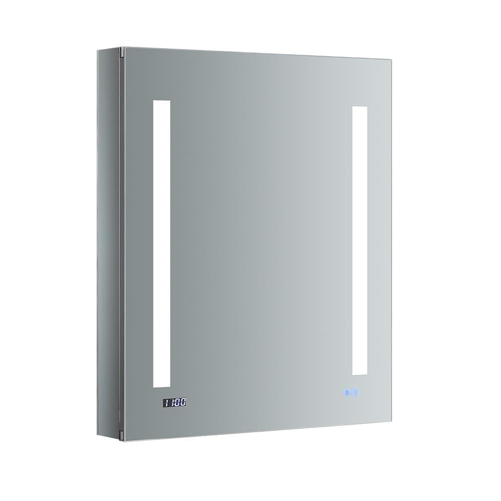 Fresca Tiempo 24-in x 30-in Lighted LED Fog Free Surface/Recessed Mount LED Lighting- Left Mirrored Soft Close Medicine Cabinet with Outlet