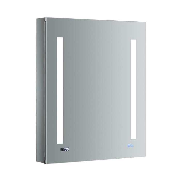 Fresca Tiempo 24-in x 30-in Lighted LED Fog Free Surface/Recessed Mount LED Lighting- Left Mirrored Soft Close Medicine Cabinet with Outlet