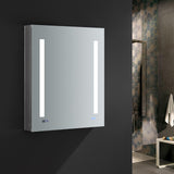 Fresca Tiempo 24-in x 30-in Lighted LED Fog Free Surface/Recessed Mount LED Lighting- Left Mirrored Soft Close Medicine Cabinet with Outlet