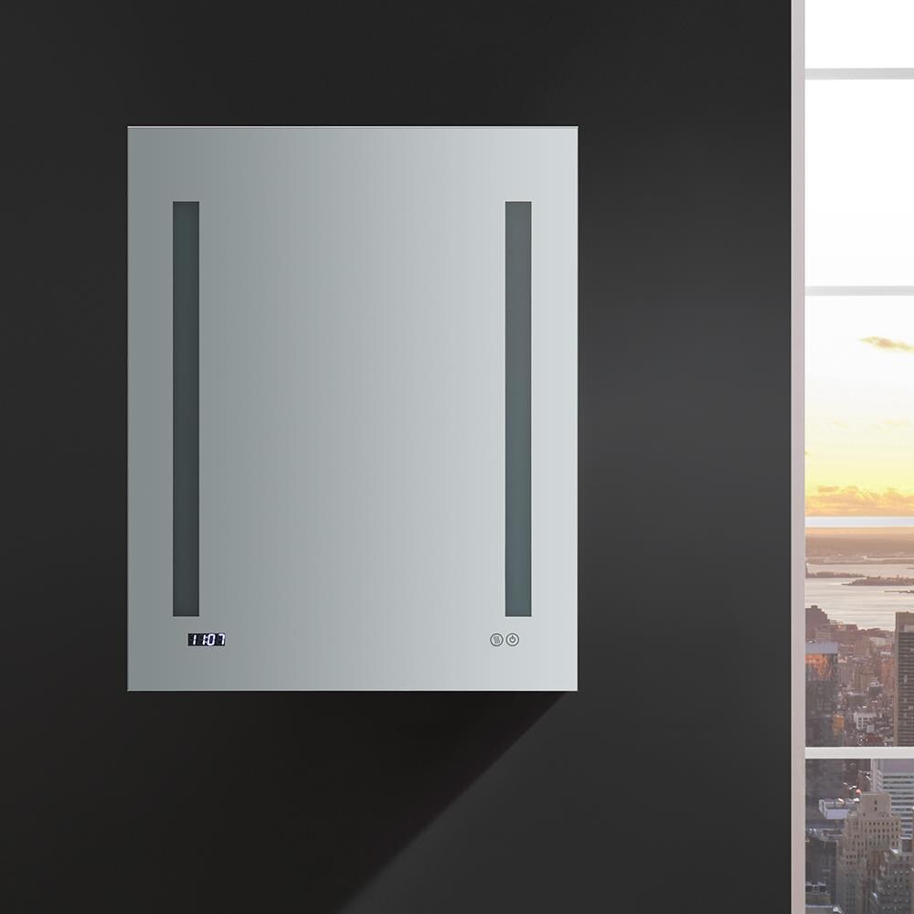 Fresca Tiempo 24-in x 30-in Lighted LED Fog Free Surface/Recessed Mount LED Lighting- Left Mirrored Soft Close Medicine Cabinet with Outlet