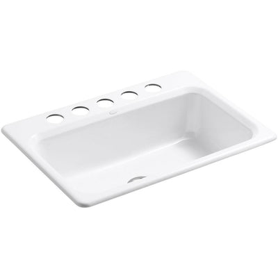 Bakersfield Undermount Cast Iron 31 in. 5-Hole Single Bowl Kitchen Sink in White - Super Arbor