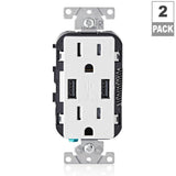 Decora 15 Amp Combination Duplex Outlet and USB Charger White (2-Pack) - Super Arbor