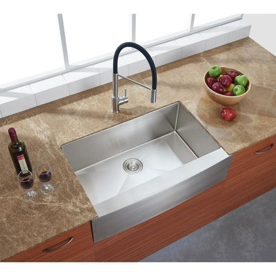 Farmhouse Apron Front Stainless Steel 33 in. Single Bowl Kitchen Sink Kit in Satin