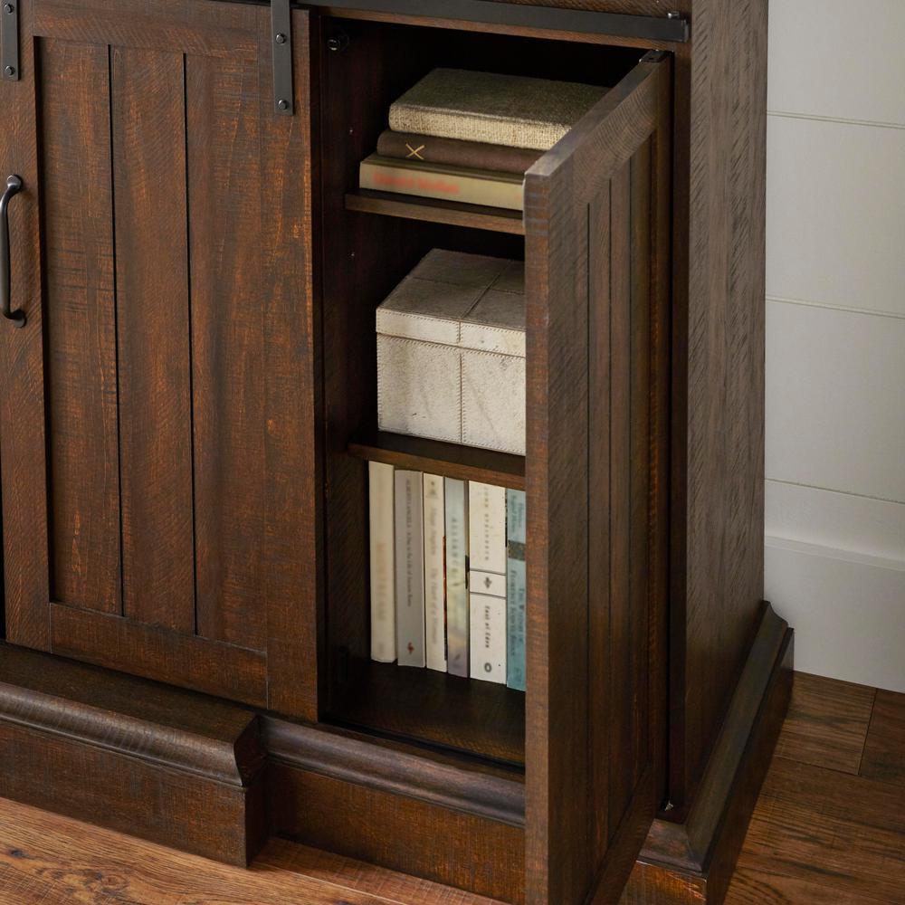 Kerrington 60 in. Freestanding Media Console Electric Fireplace with Barn Door in Rustic Walnut - Super Arbor
