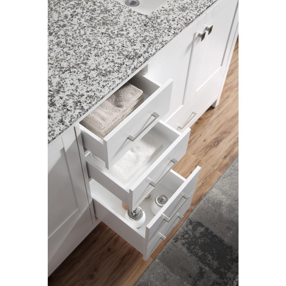 Caroline Madison 72 in. W Bath Vanity in White with Granite Vanity Top in Arctic White Granite with Square Basin - Super Arbor