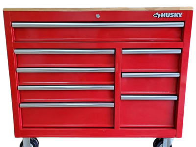 42 in. W x 18.1 in. D 8-Drawer Red Mobile Workbench Cabinet with Solid Wood Top