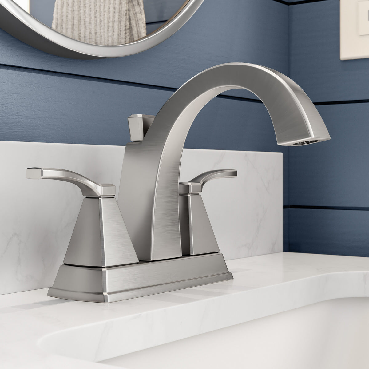 Delta Flynn Brushed Nickel 2-Handle 4-in Centerset WaterSense Bathroom Sink Faucet with Drain