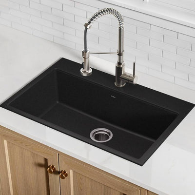 Drop-in/Undermount Granite Composite 31 in. 1-Hole Single Basin Kitchen Sink Kit in Black Onyx
