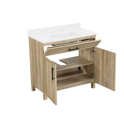 Style Selections Dolton 36-in Natural Oak Undermount Single Sink Bathroom Vanity with White Engineered Stone Top