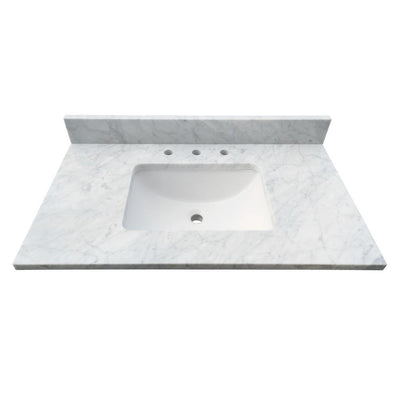31 in. W x 22 in. D x 1 in. H Bianco Carrara White Marble Vanity Top with White Basin - Super Arbor