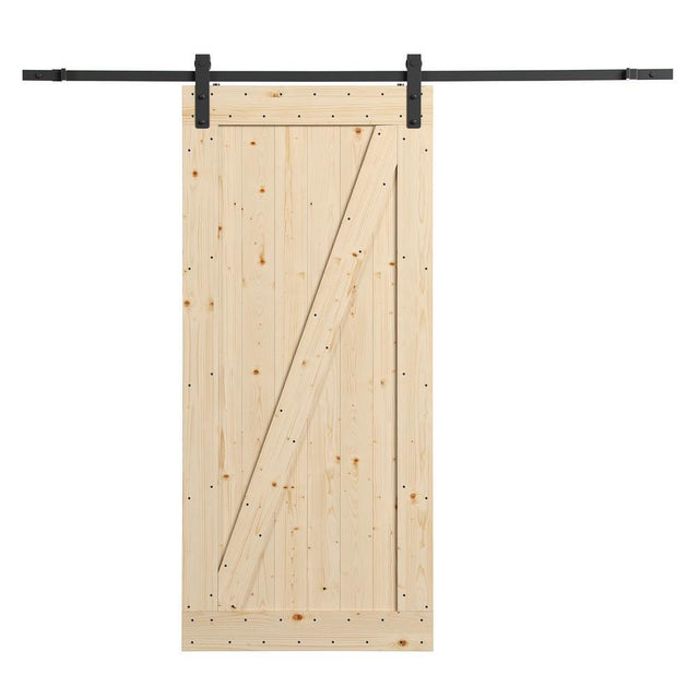 36 in. x 84 in. Canadian Hemlock Unfinished Sliding Barn Door with Hardware Kit