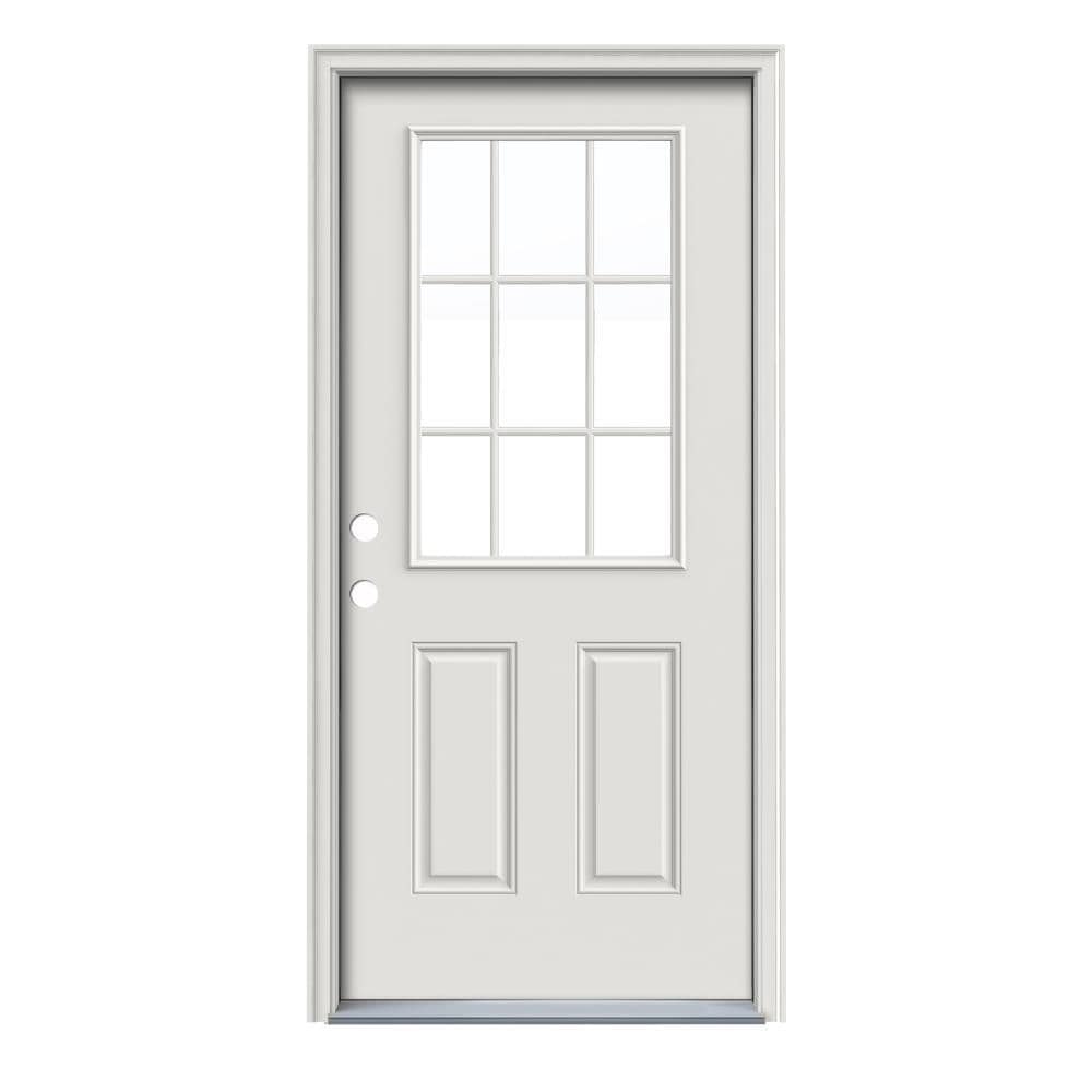 Therma-Tru Benchmark Doors 36-in x 80-in Steel Half Lite Right-Hand Inswing Ready-to-Paint Prehung Single Front Door with Brickmould and Internal Blinds