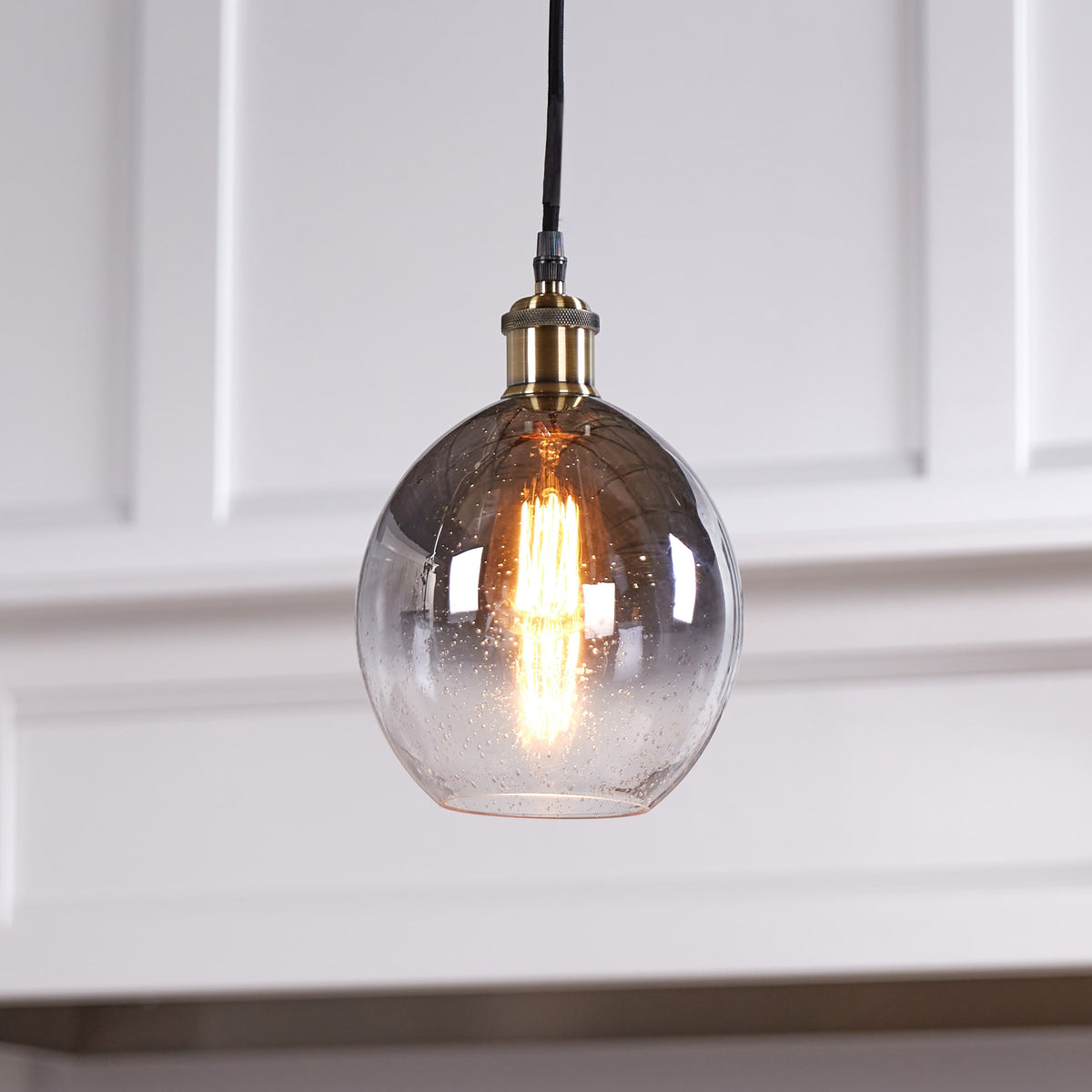 Portfolio 7.5-in H x 7-in W Smoke Ombre Tinted Glass Globe Pendant Light Shade