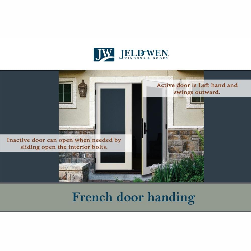 JELD-WEN 72-in x 80-in 4-9/16-in Low-E Dark Chocolate Fiberglass French Left-Hand Outswing Double Patio Door