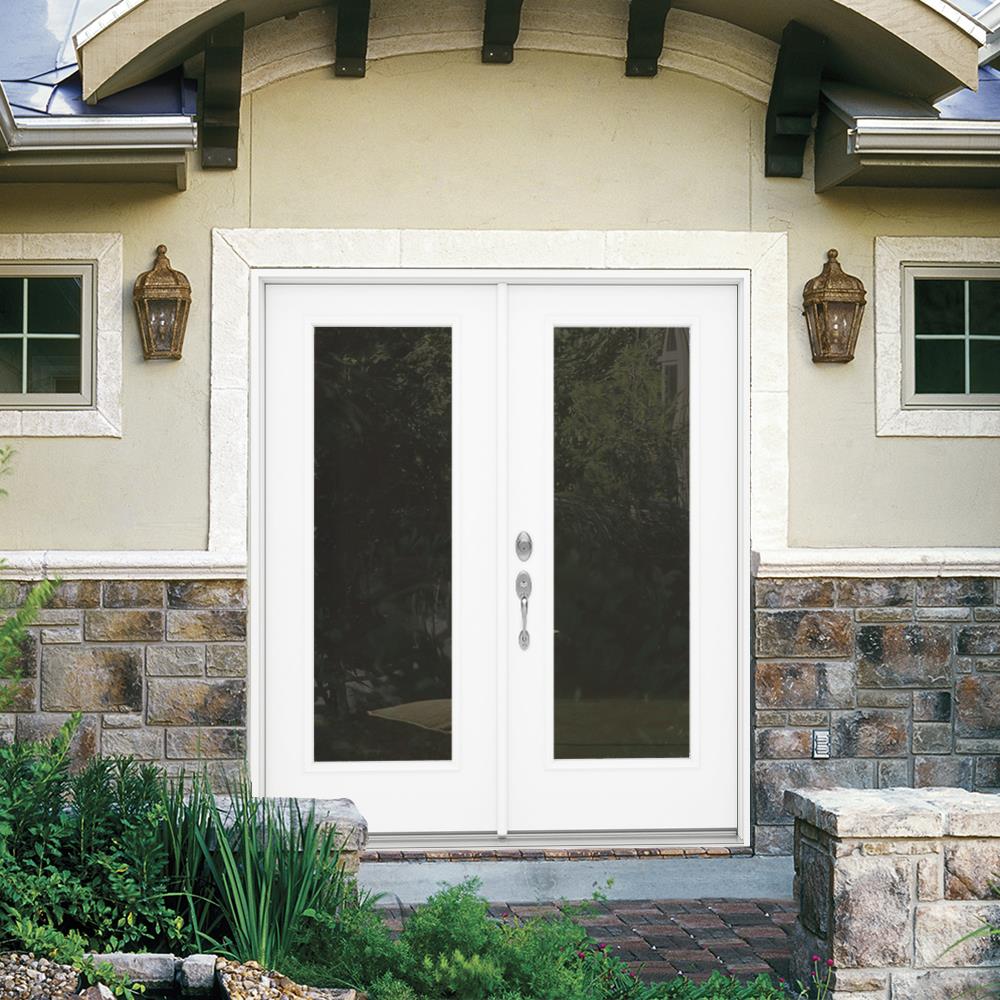 JELD-WEN 72-in x 80-in 4-9/16-in Low-E Primed Steel French Right-Hand Inswing Double Patio Door