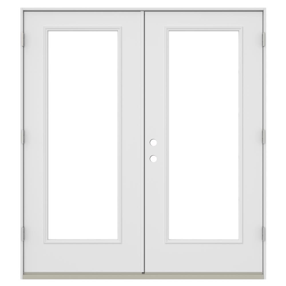 JELD-WEN 72-in x 80-in 4-9/16-in Low-E Primed Fiberglass French Left-Hand Inswing Double Patio Door, Brickmould Included