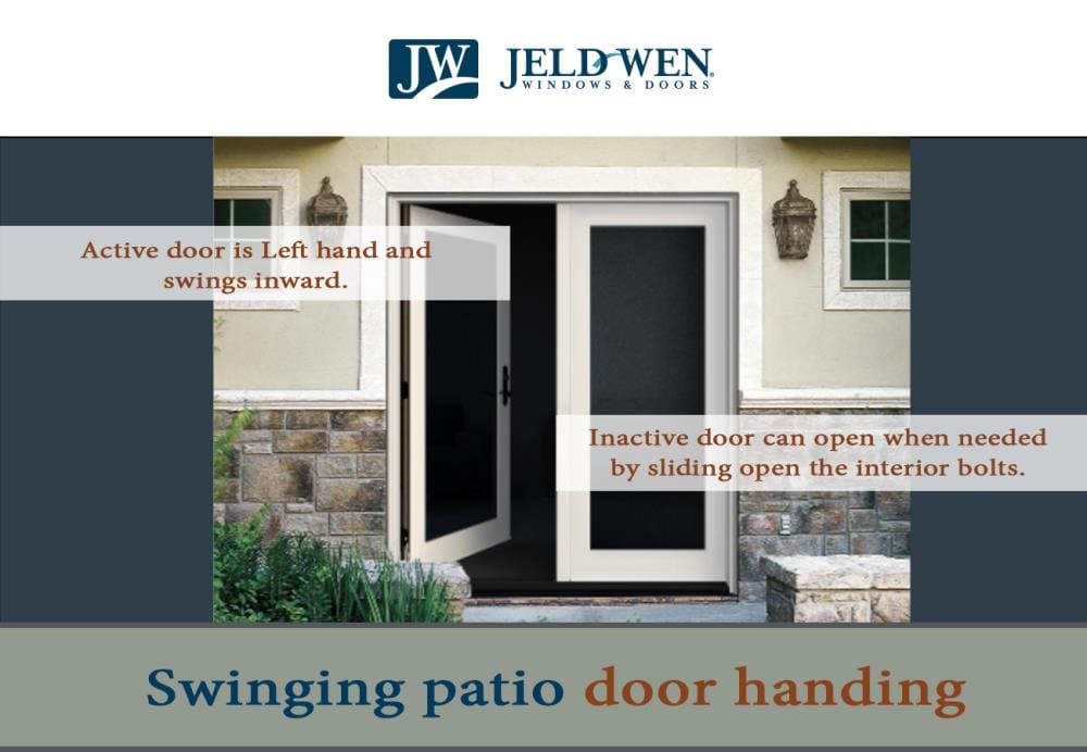 JELD-WEN 60-in x 80-in 4-9/16-in Low-E Blinds-Between-the-Glass Currant Fiberglass French Left-Hand Inswing Double Patio Door, Brickmould Included