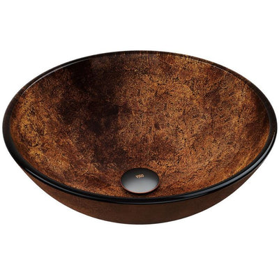 VIGO Russet Handmade Countertop Glass Round Vessel Bathroom Sink