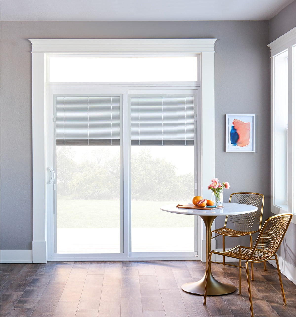 Pella 150 Series 72-in x 80-in x 4-9/16-in Jamb Low‑E Blinds-Between-the-Glass White Vinyl Right-Hand Sliding Double Patio Door