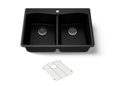 KOHLER Kennon Matte Grey Solid Surface 33 in. Double Bowl Undermount Kitchen Sink