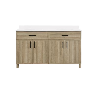 Style Selections Dolton 60-in Natural Oak Undermount Double Sink Bathroom Vanity with White Engineered Stone Top