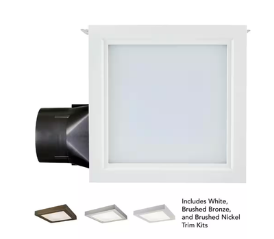 Roomside Decorative 110 CFM Ceiling Bathroom Exhaust Fan with Square LED Panel and Easy Change Trim, ENERGY STAR