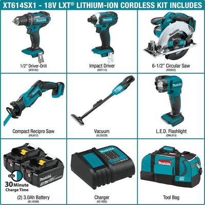 18-Volt Lithium-Ion Cordless 6-Piece Kit (Drill-Driver/ Impact Driver/ Circular Saw/ Recipro Saw/ Vacuum/ Light) 3.0Ah
