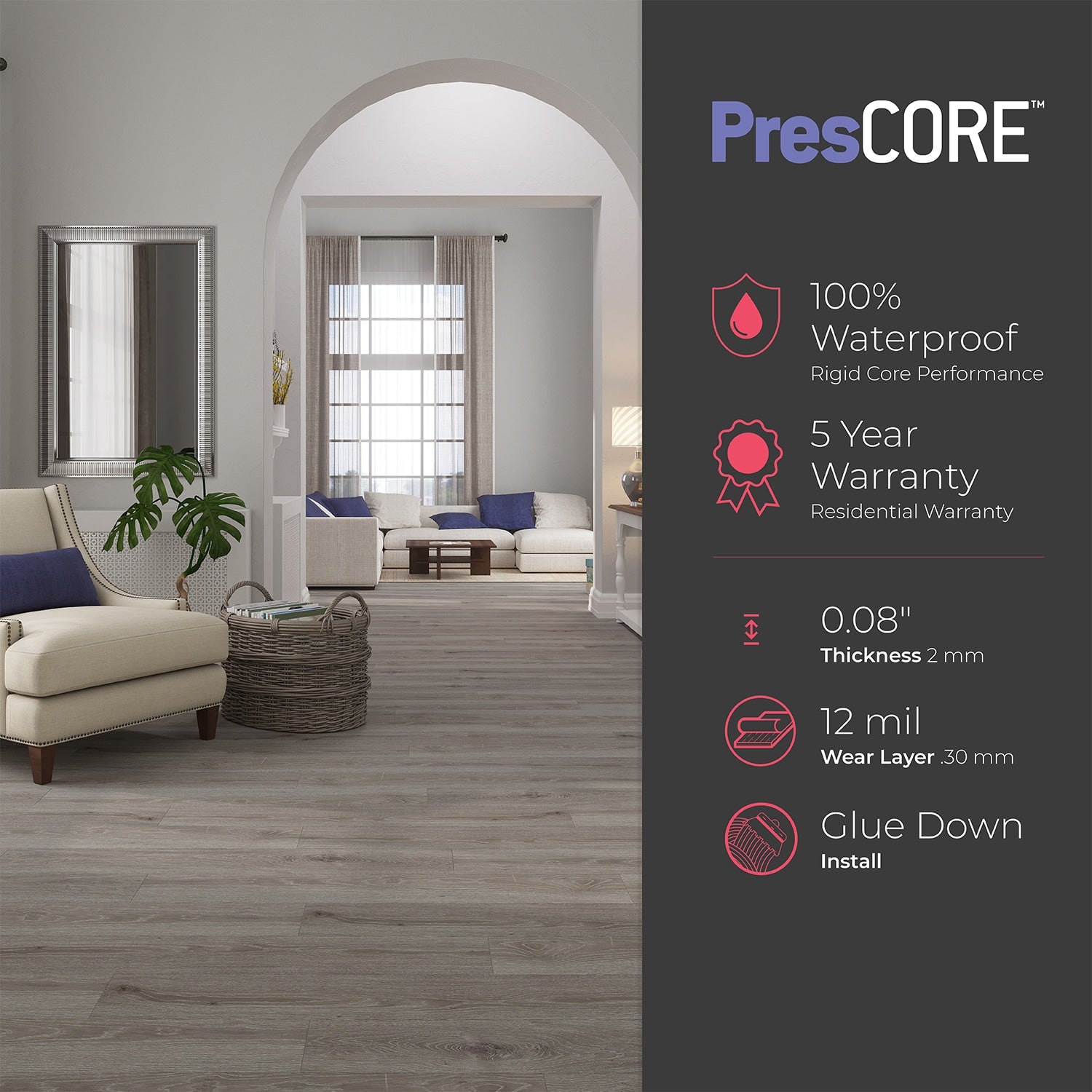 Lucida USA PresCore Weathered Gray 12mil x 6in W x 36in L Waterproo