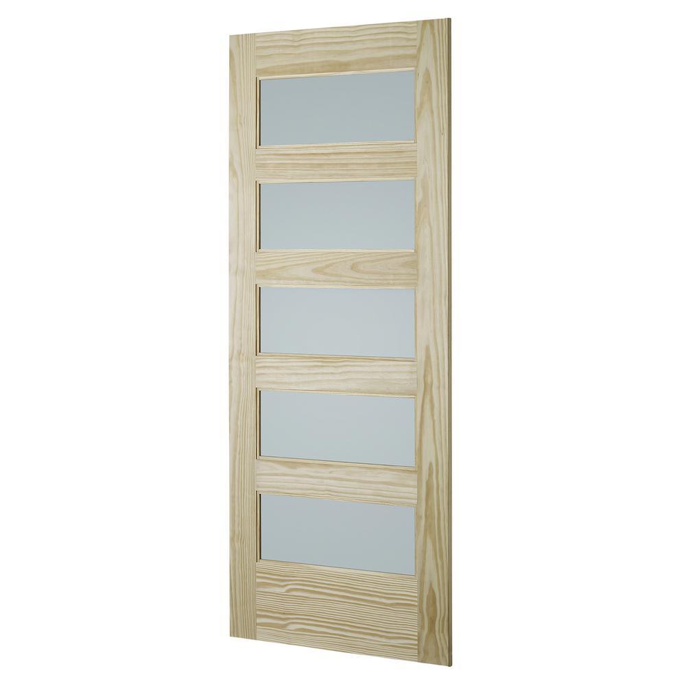 37 in. x 84 in. 5-Lite Frosted Unfinished Clear Pine Interior Barn Door Slab - Super Arbor