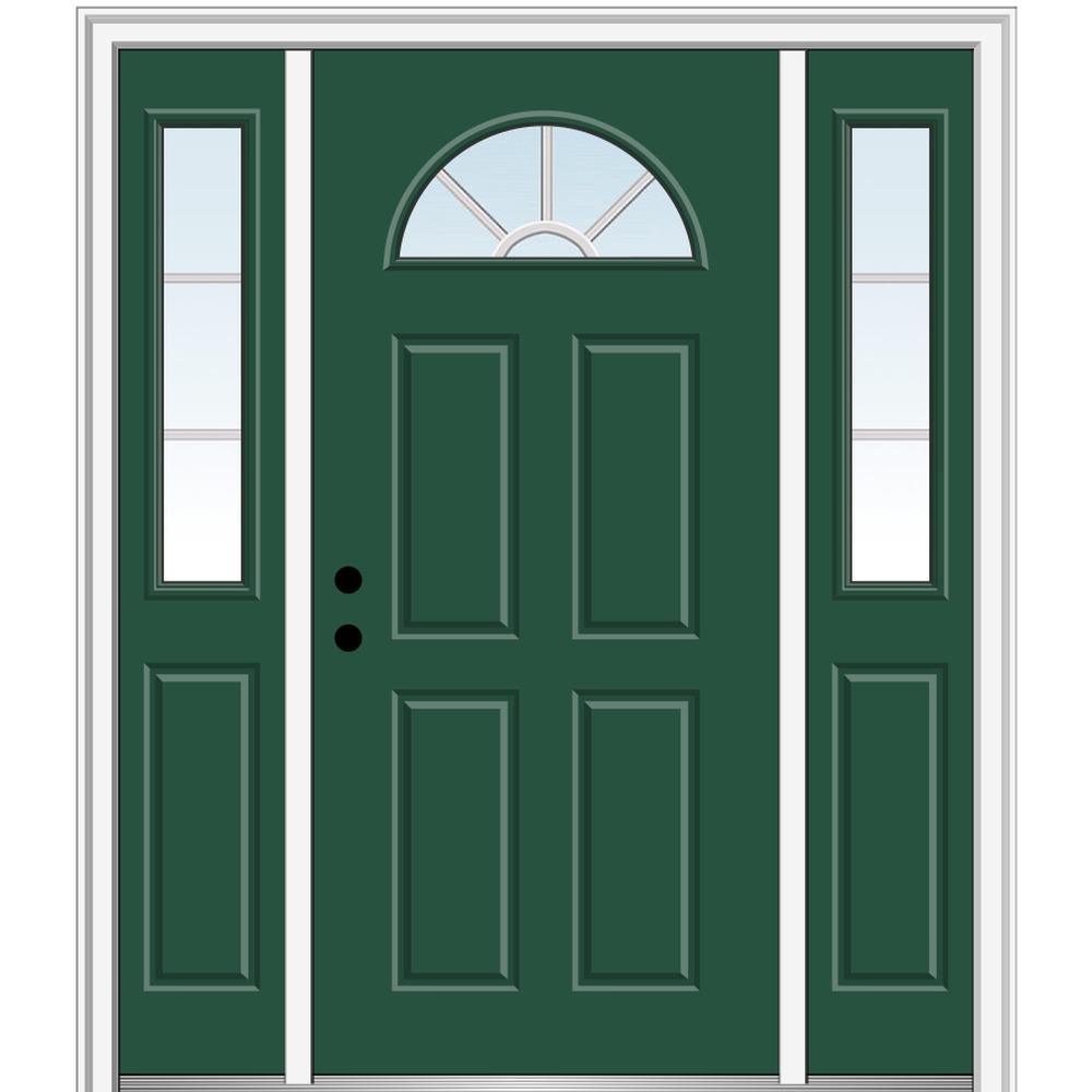 68.5 in. x 81.75 in. Internal Grilles Right-Hand Inswing 1/4-Lite Clear Painted Steel Prehung Front Door with Sidelites - Super Arbor