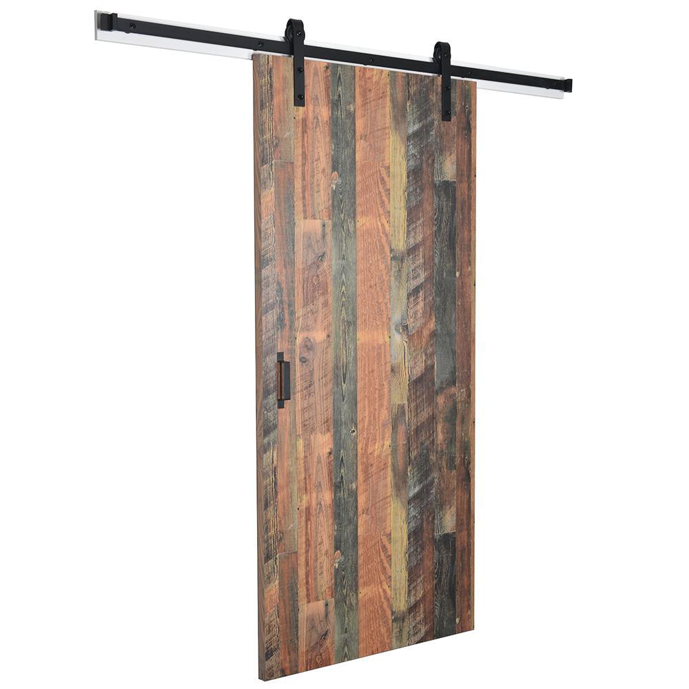 37 in. x 84 in. Antique Bourbon Pine 8215-12 Solid Core Wood Flush Barn Door with Sliding Door Hardware Kit - Super Arbor