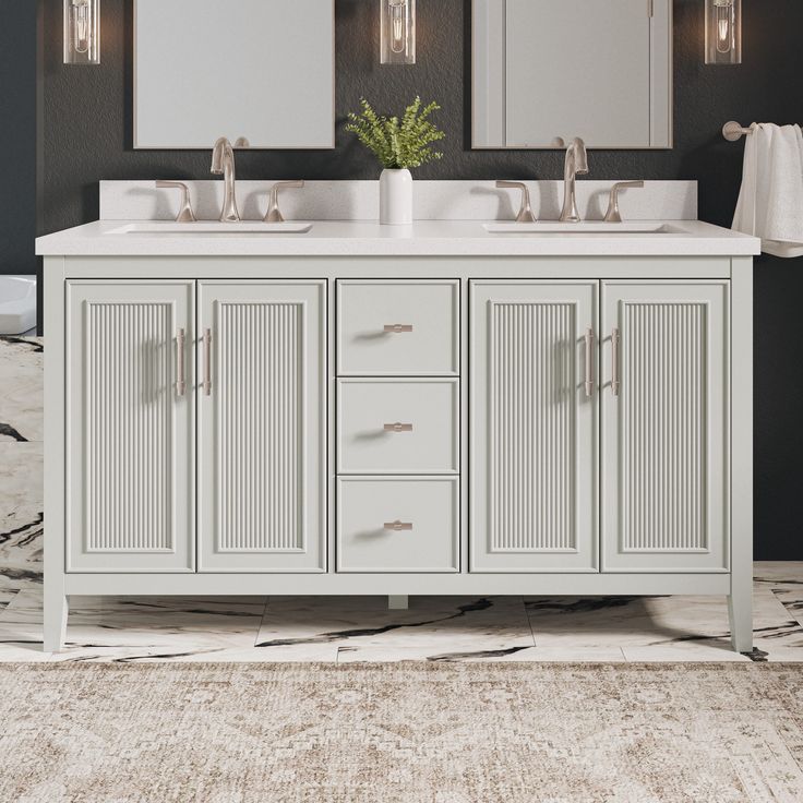 Style Selections Alaia 60-in Muse Gray Undermount Double Sink Bathroom Vanity with White Engineered Stone Top