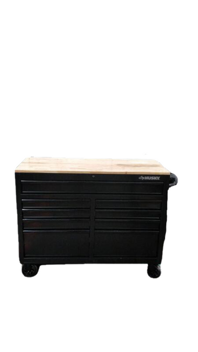 Husky 46 in. W 9-Drawer, Deep Tool Chest Mobile Workbench in Black with Hardwood Top