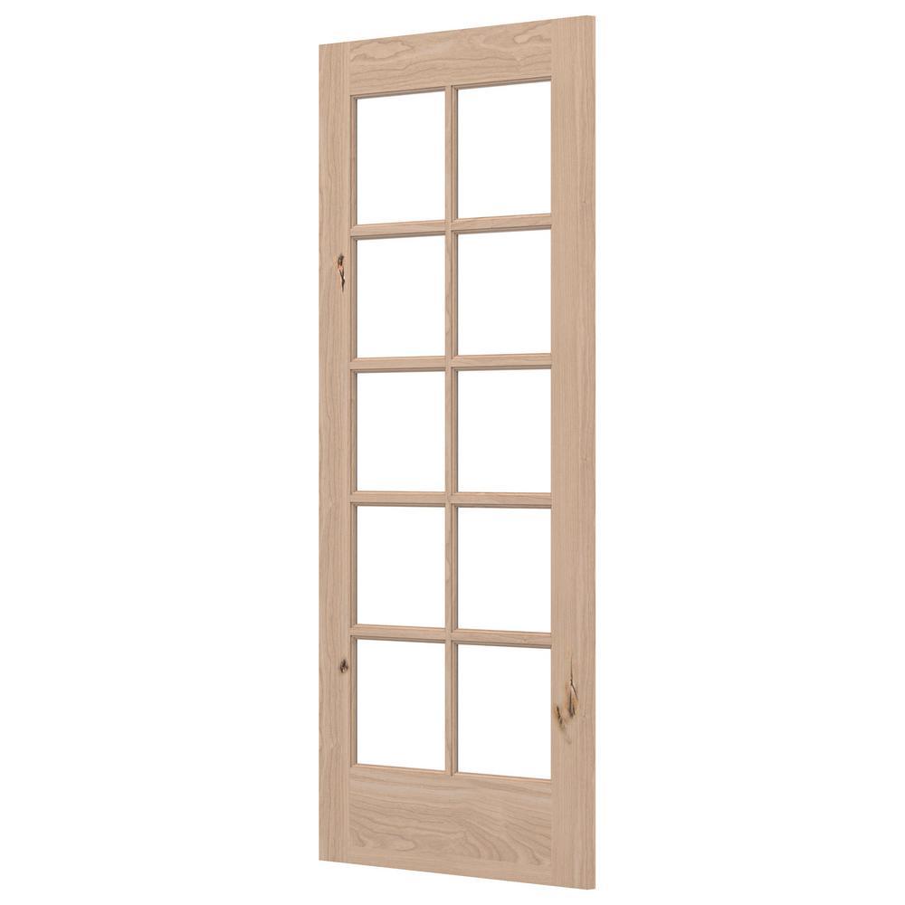 36 in. x 80 in. Rustic Knotty Alder Wood 10-Lite Clear Tempered Glass TDL Stainable Interior Door Slab - Super Arbor