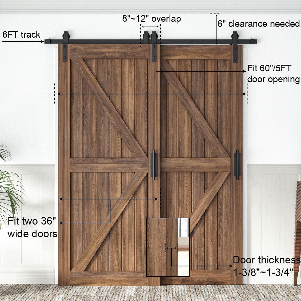 6 ft./72 in. Single Track Bypass Barn Door Hardware Double Doors Kit, Heavy-Duty Sliding 1-Track Antique Roller - Super Arbor