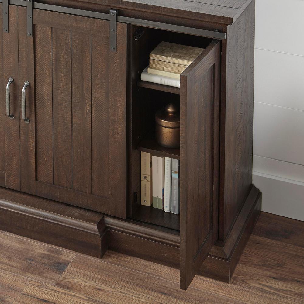 Chastain 56 in. Freestanding Media Console Electric Fireplace TV Stand with Sliding Barn Door in Rustic Walnut - Super Arbor