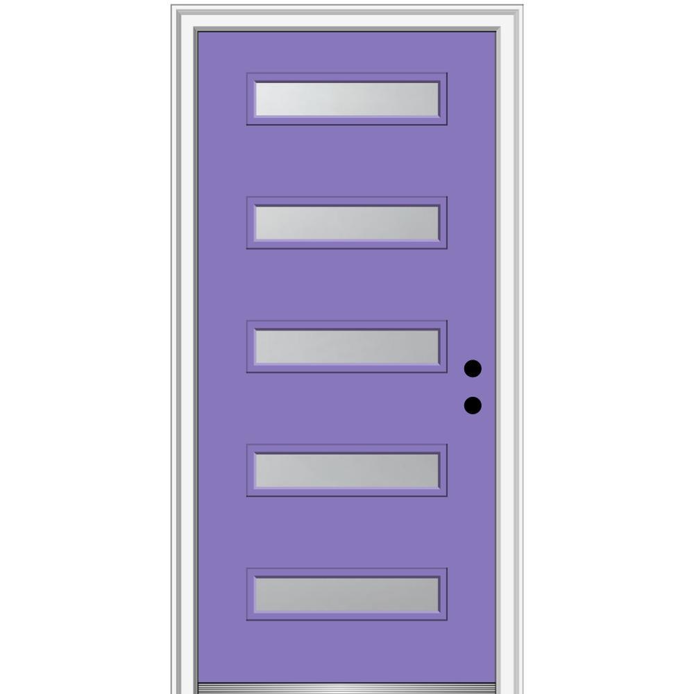 36 in. x 80 in. Davina Right-Hand Inswing 5-Lite Frosted Glass Painted Steel Prehung Front Door on 4-9/16 in. Frame - Super Arbor