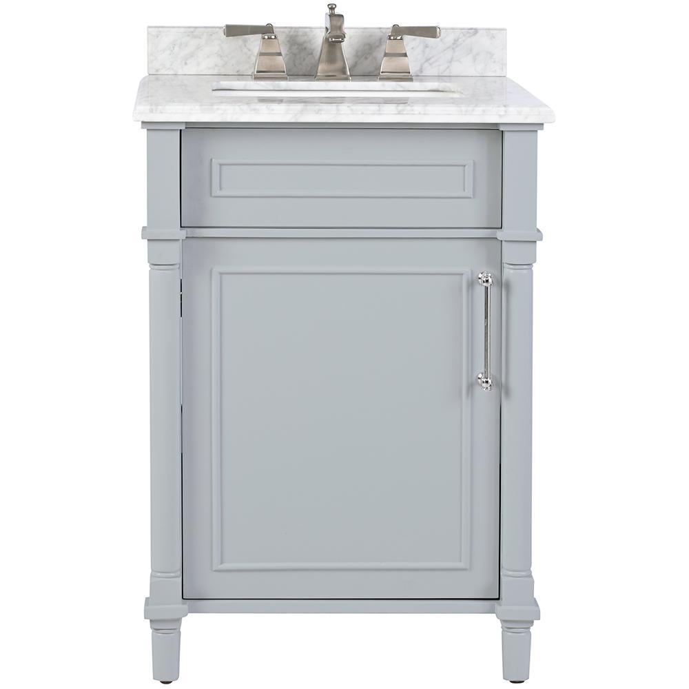 Aberdeen 24 in. W x 20 in. D Bath Vanity in White with Carrara Marble Top with White Sink - Super Arbor