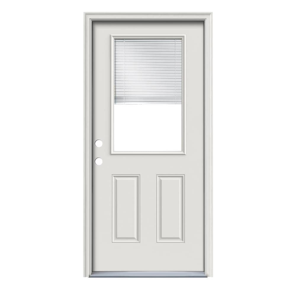 Therma-Tru Benchmark Doors 32-in x 80-in Steel Half Lite Right-Hand Inswing Ready-to-Paint Unfinished Prehung Single Front Door with Brickmould and Blinds