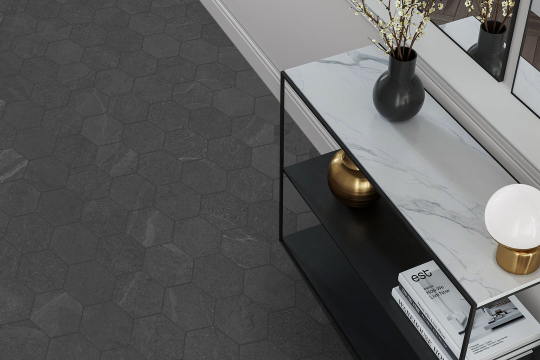 Satori Gios Graphite 8-in x 10-in Matte Porcelain Hexagon Floor