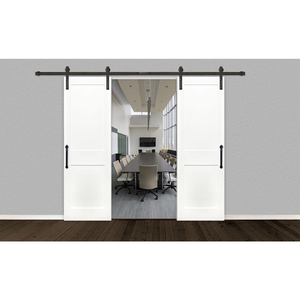 48 in. x 80 in. Bi-Part Shaker 2-Panel Solid Core Primed Pine Wood Sliding Barn Door with Bronze Hardware Kit - Super Arbor