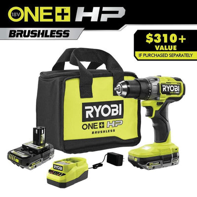 18-Volt ONE+ Lithium-Ion Cordless Brushless 1/2 in. Drill/driver with (2) 2.0 Ah Batteries, Charger, and Bag