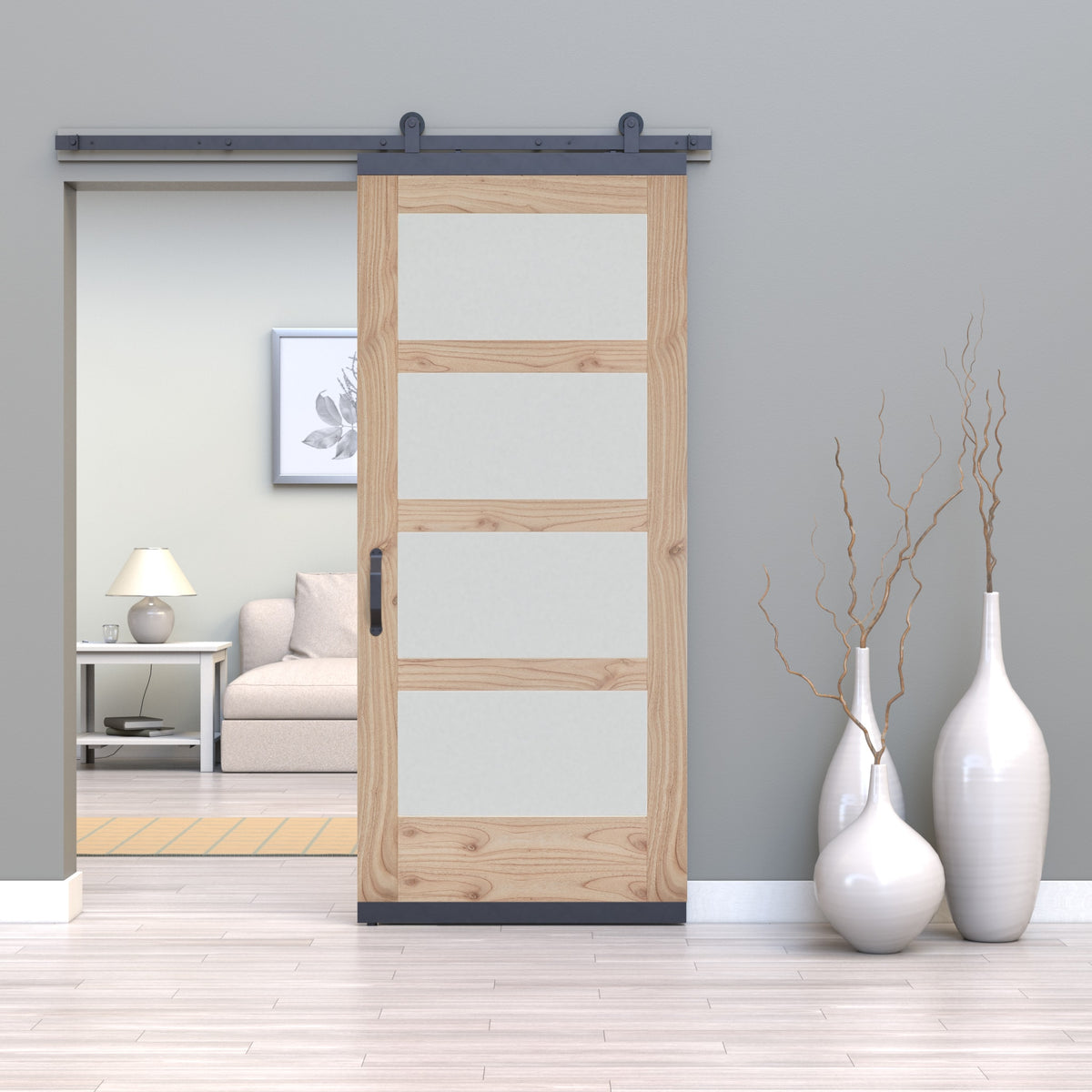 JELD-WEN 36-in x 80-in Unfinished Frosted Glass White Cedar Wood Single Barn Door