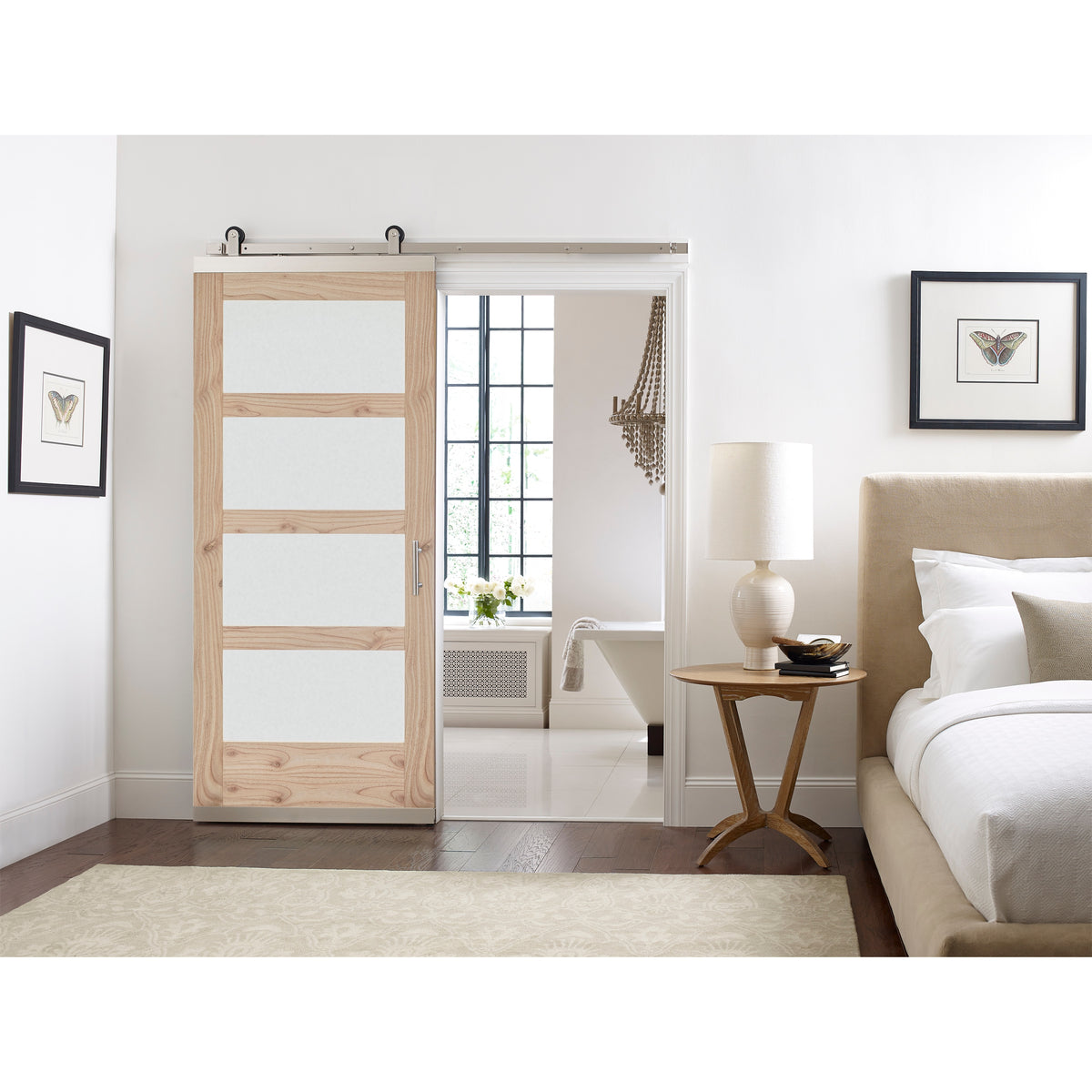 JELD-WEN 36-in x 80-in Unfinished Frosted Glass White Cedar Wood Single Barn Door